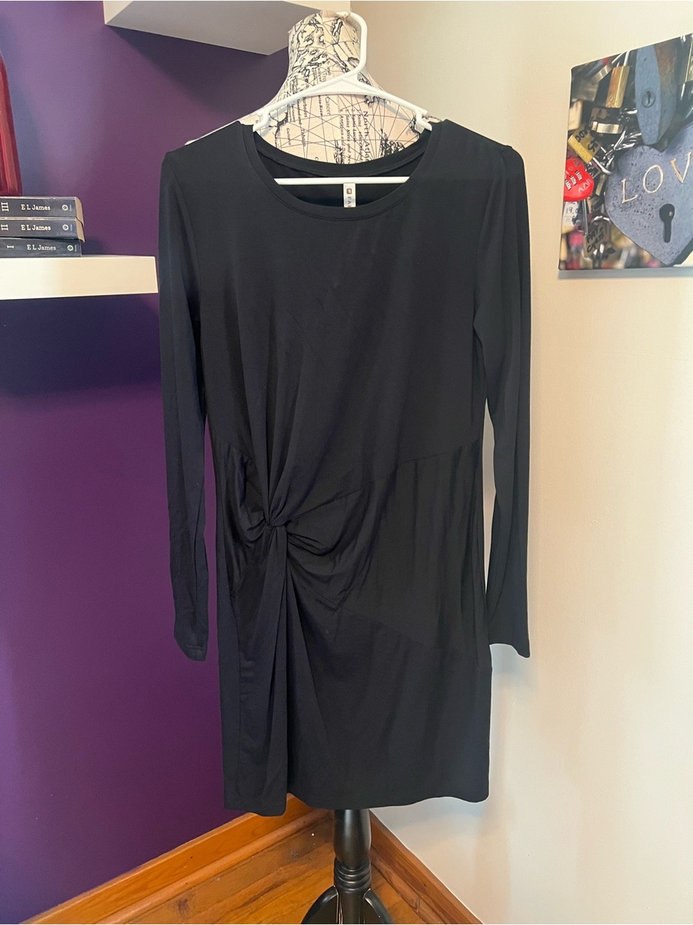 Fabletics Brooke Black Long-Sleeve Knot Front Dress NWT